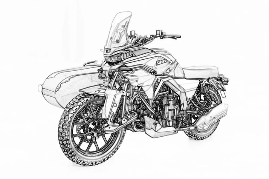 Concept sketch of the Ural Neo 500 motorcycle and sidecar